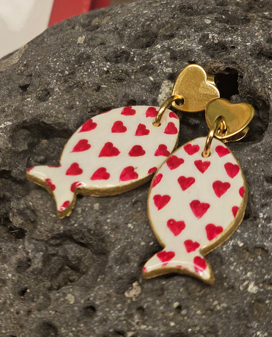 Boucles d'Oreilles "Les Poissons de Valentine" : Art romantique Peinte à la Main