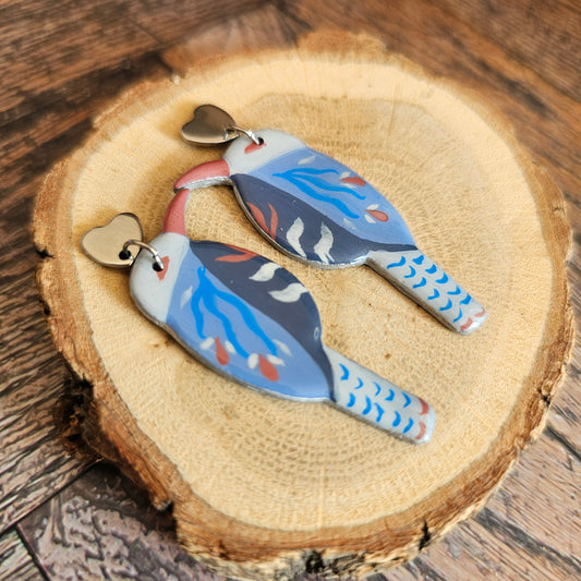 Boucles d'Oreilles "Les oiseaux de Clémence" : Art Folklorique Peinte à la Main