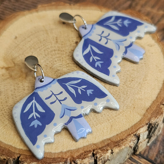 Boucles d'Oreilles "Les oiseaux d'Ondine " : Art Folklorique Peinte à la Main