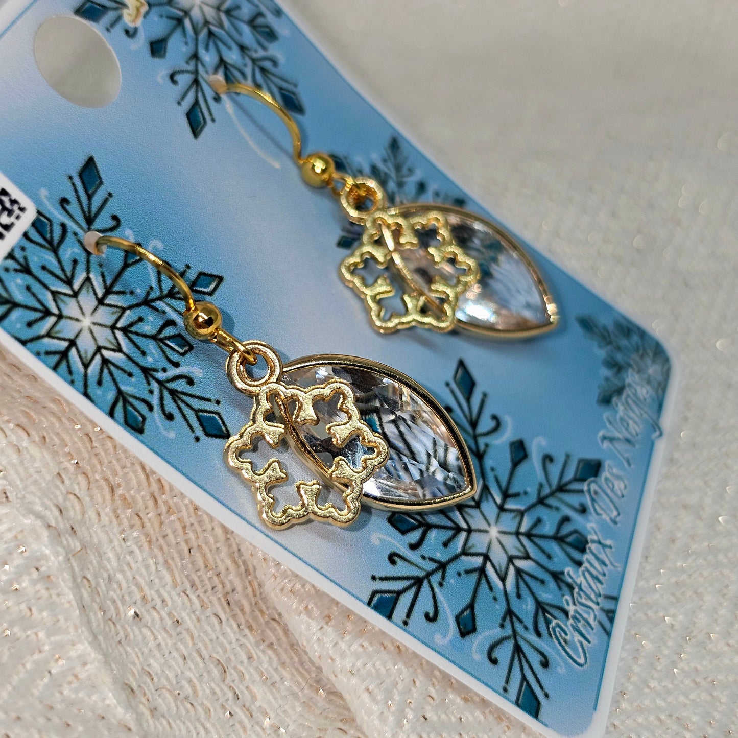 Boucles d'oreilles cristal blanc et flocon