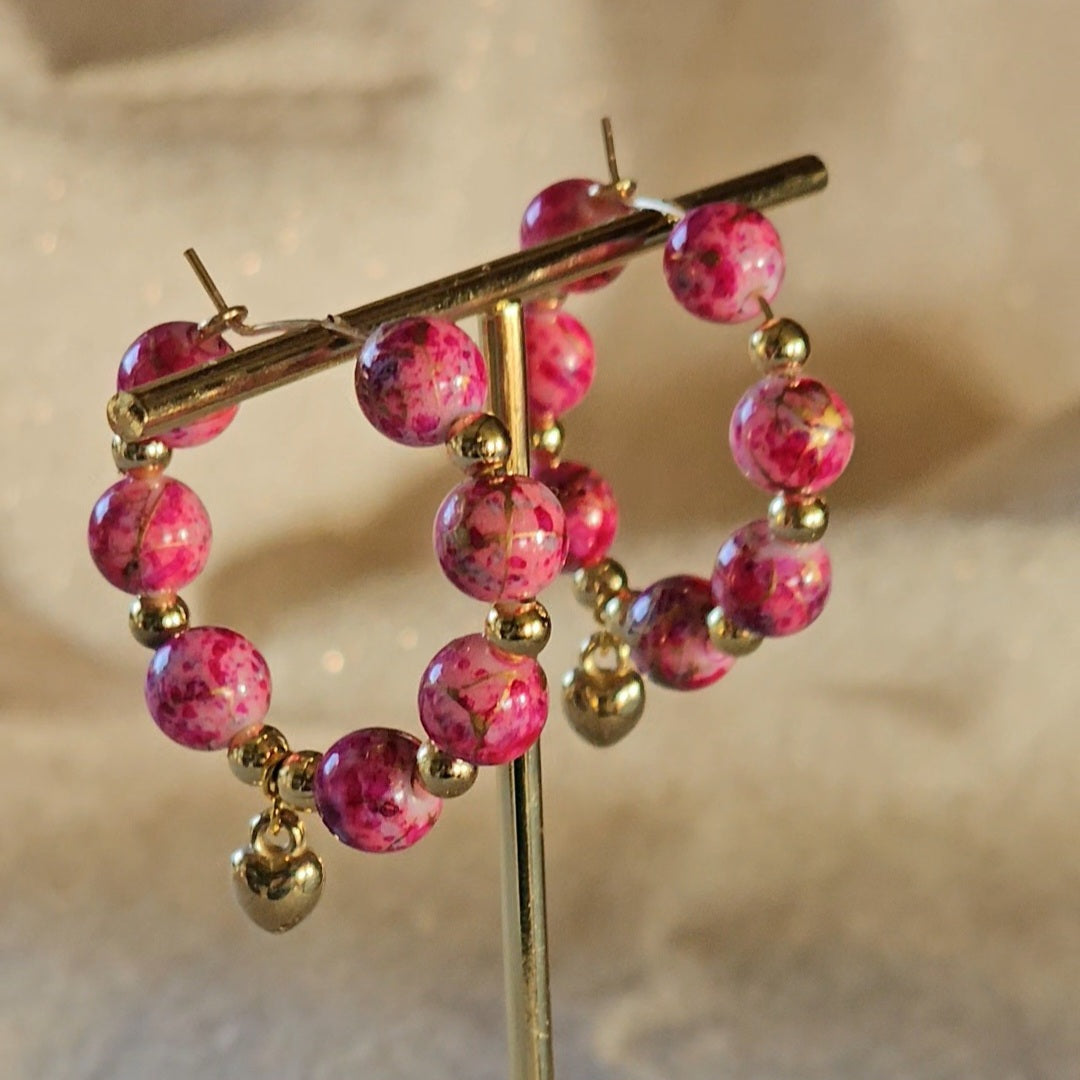 Boucles D'oreilles Saint Valentin - Les Créoles roses