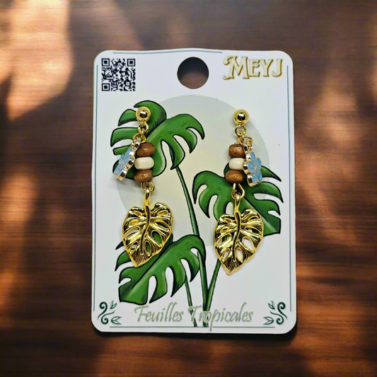 Boucles d'oreilles- Feuilles Tropicales - Les fleurs bleues
