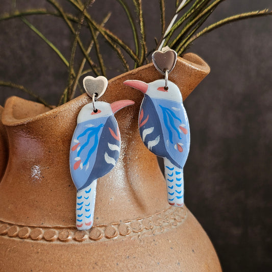 Boucles d'Oreilles "Les oiseaux de Clémence" : Art Folklorique Peinte à la Main