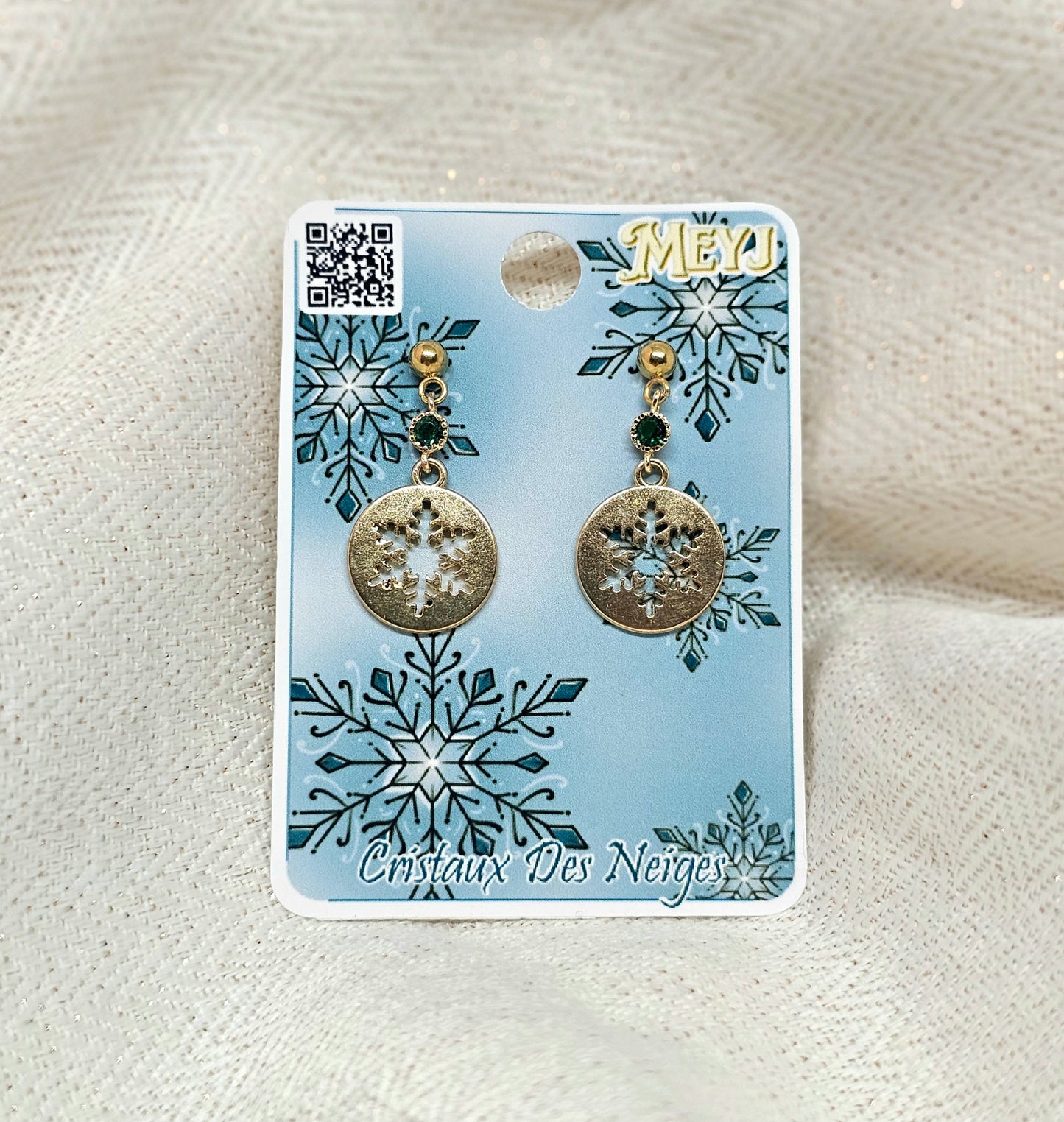 Boucles D'oreilles Flocon De Noël Cristal vert