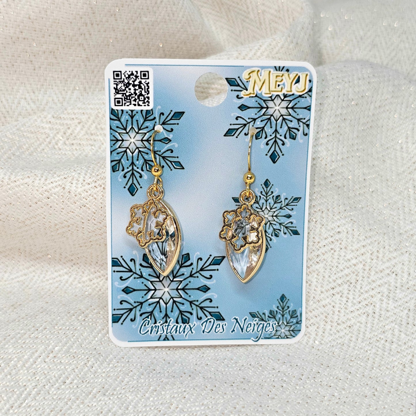 Boucles d'oreilles cristal blanc et flocon