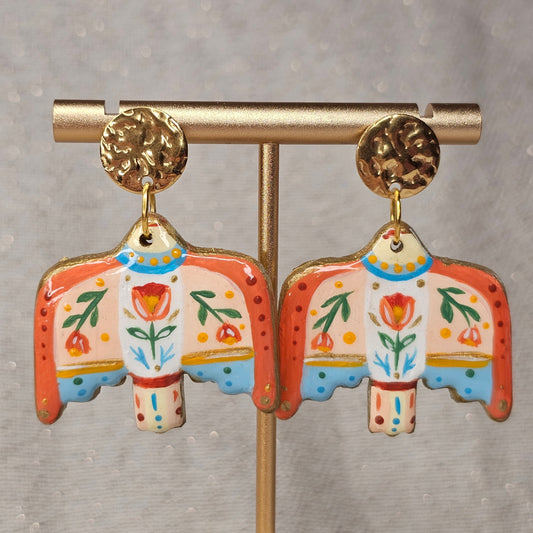 Boucles d'Oreilles "Les Oiseaux d’Alice" : Art Folklorique Peinte à la Main