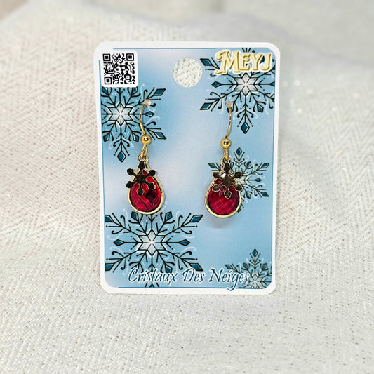Boucles d'oreilles Flocon et Cristal rouge