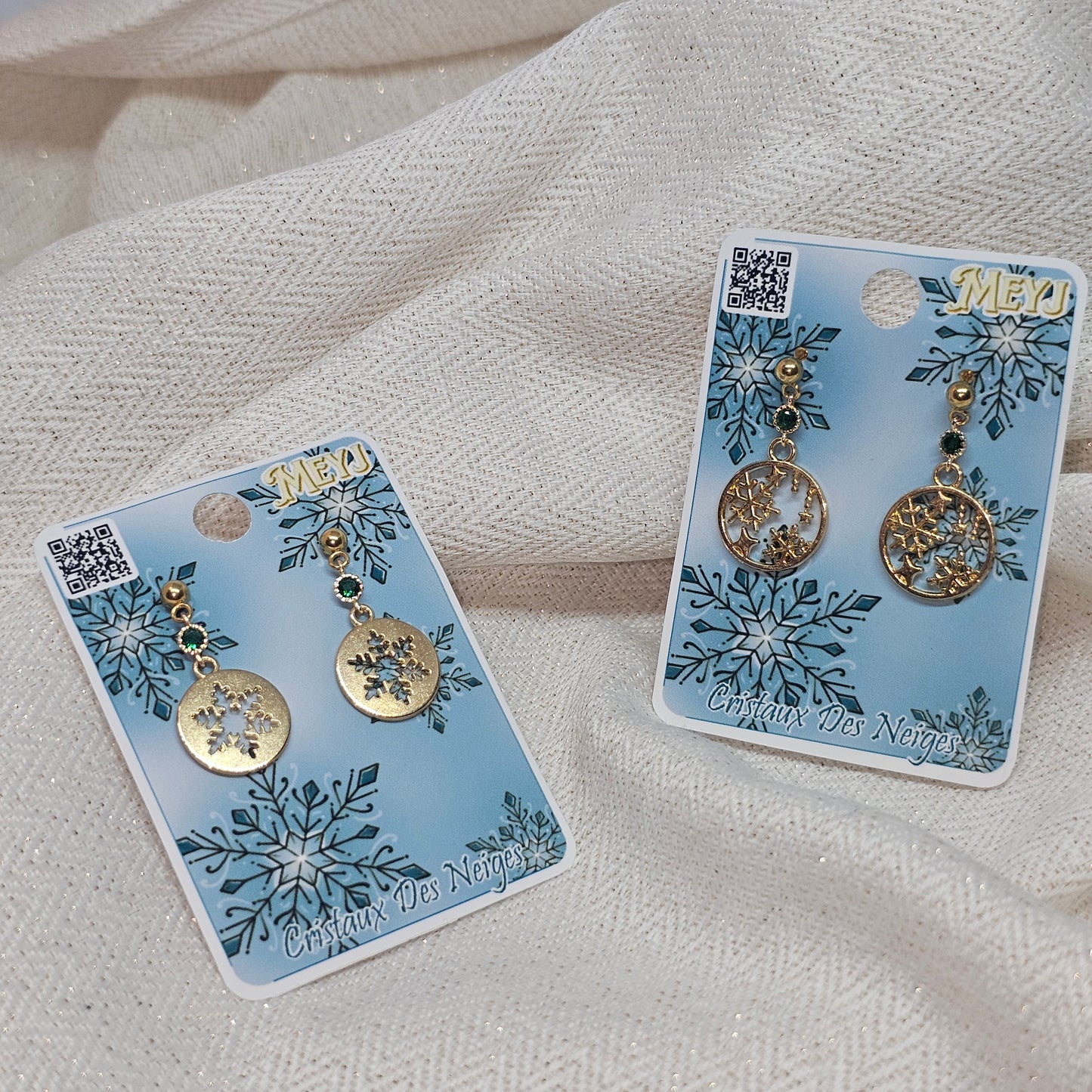 Boucles D'oreilles Flocon De Noël Cristal vert