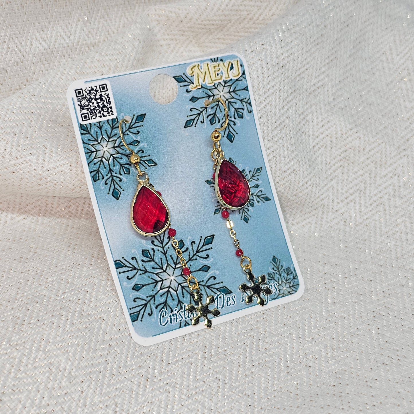 Boucles d'oreilles Flocon et Cristal rouge
