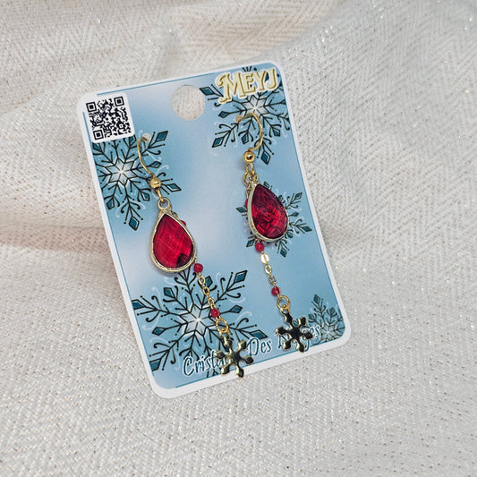 Boucles d'oreilles Flocon et Cristal rouge