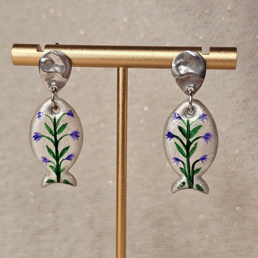 Boucles d'Oreilles "Les Poissons de Clothilde" : Art Folklorique Peinte à la Main