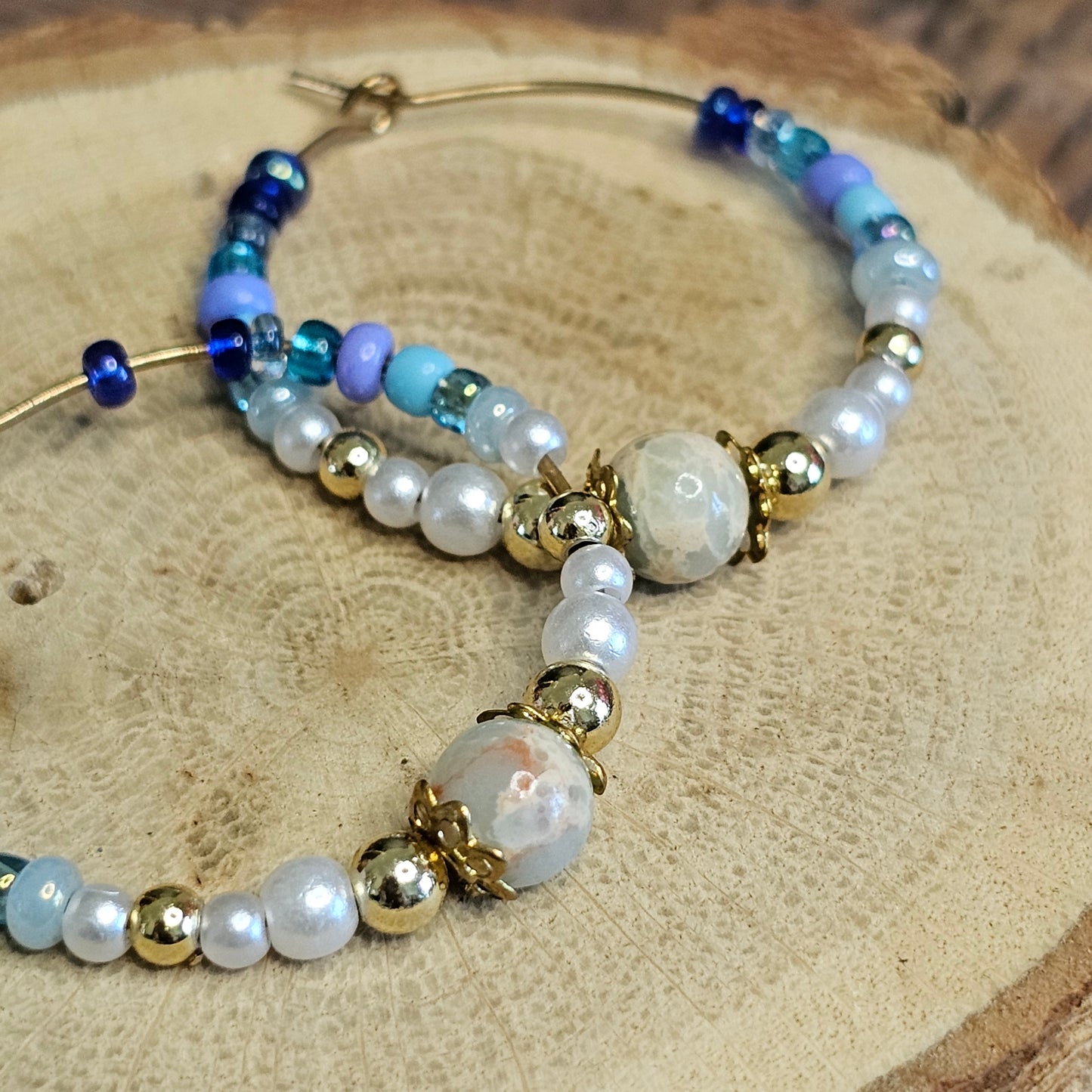 Boucles D’Oreilles - Les Créoles Jaspe Ocean