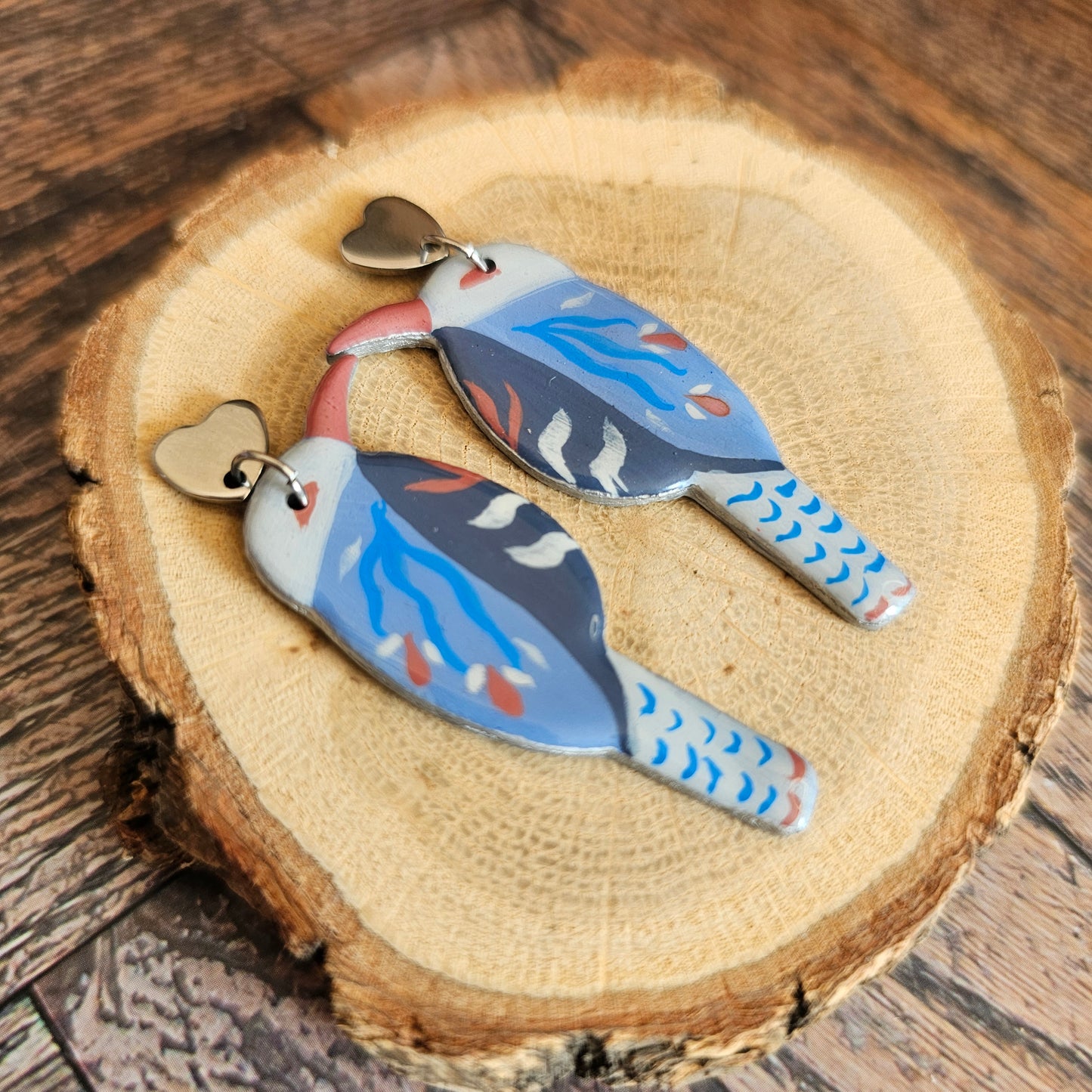 Boucles d'Oreilles "Les oiseaux de Clémence" : Art Folklorique Peinte à la Main