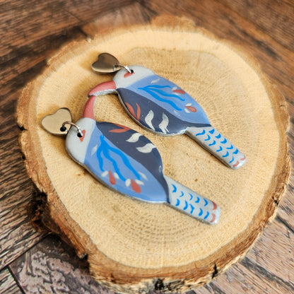 Boucles d'Oreilles "Les oiseaux de Clémence" : Art Folklorique Peinte à la Main