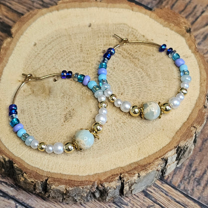 Boucles D’Oreilles - Les Créoles Jaspe Ocean