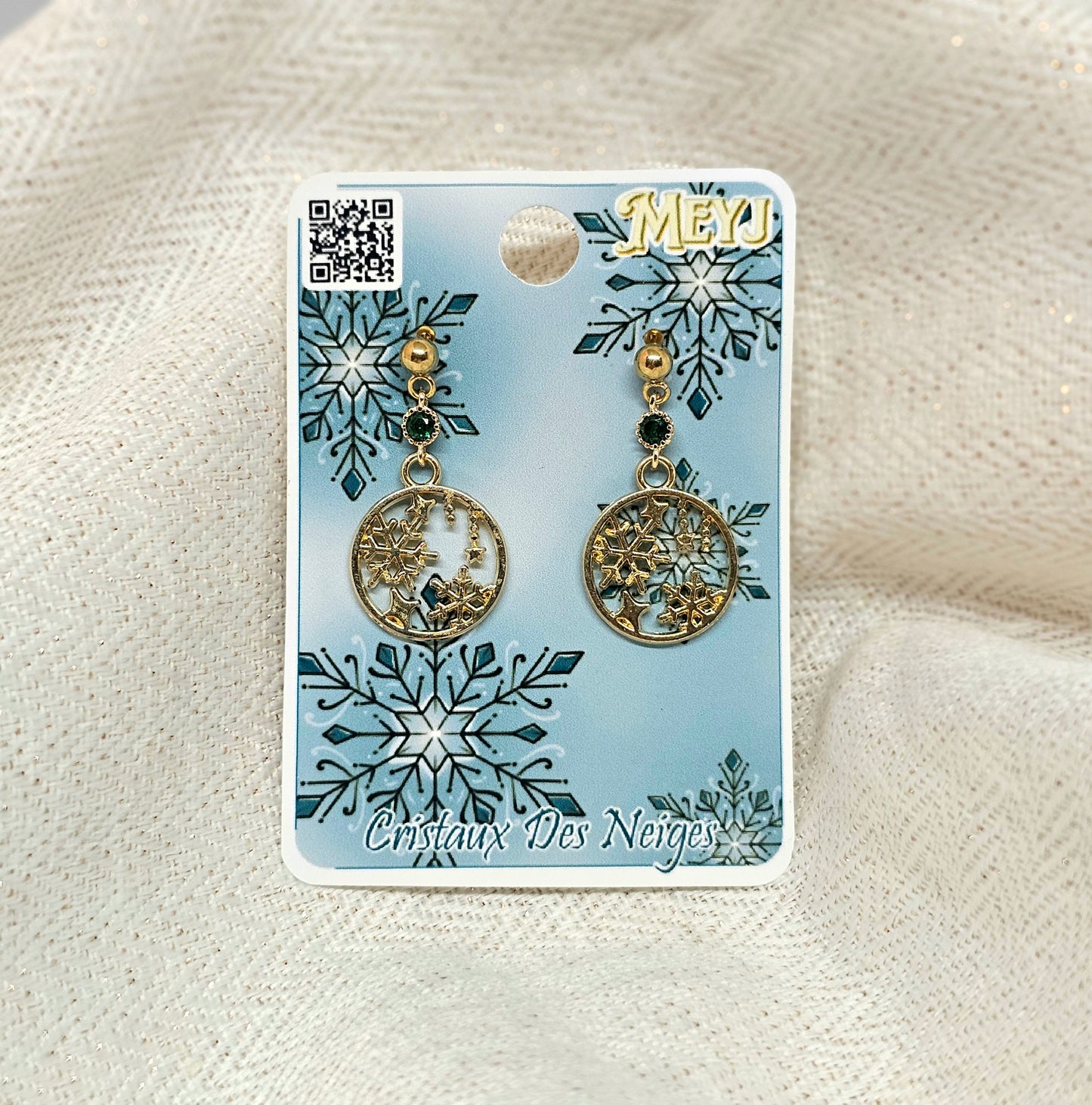 Boucles D'oreilles Flocon De Noël Cristal vert