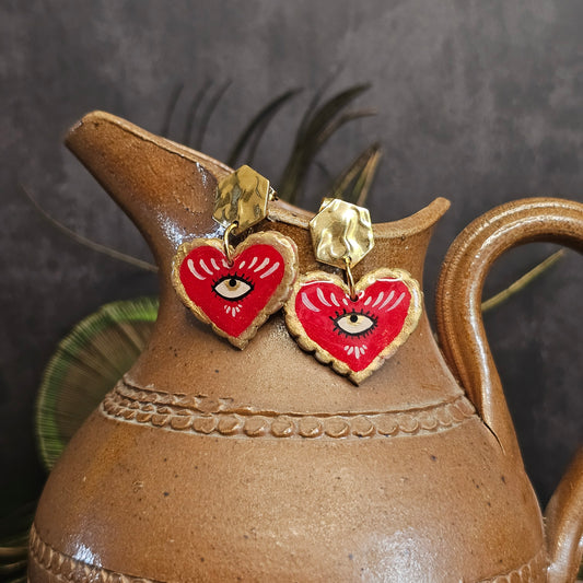 Boucles d'Oreilles "Les Cœurs de Valentine" : Art Folklorique Peinte à la Main