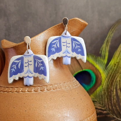 Boucles d'Oreilles "Les oiseaux d'Ondine " : Art Folklorique Peinte à la Main