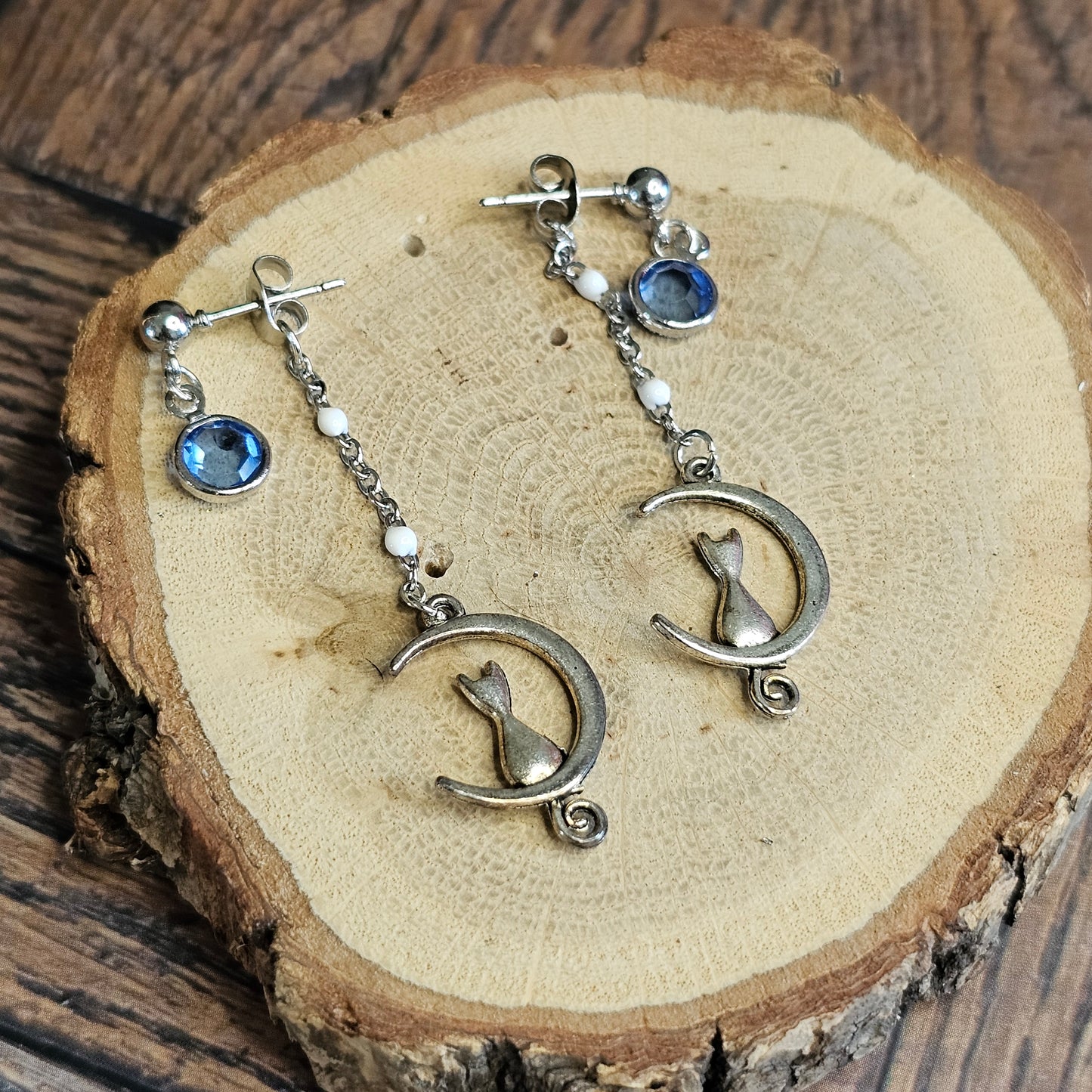 Boucles D’Oreilles - Les chats sur la lune bleue
