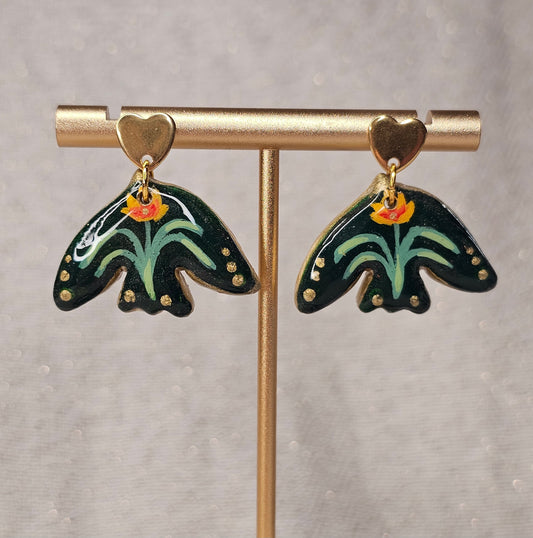 Boucles d'Oreilles "Les Oiseaux de Louise" : Art Folklorique Peinte à la Main