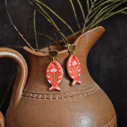 Boucles d'Oreilles "Les poissons de Lola" : Art Folklorique Peinte à la Main