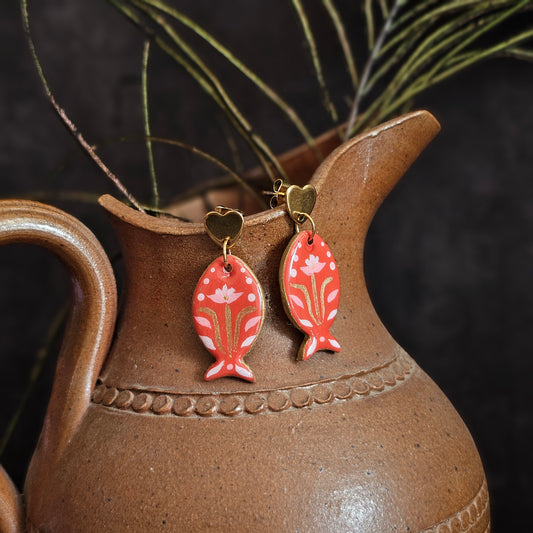 Boucles d'Oreilles "Les poissons de Lola" : Art Folklorique Peinte à la Main