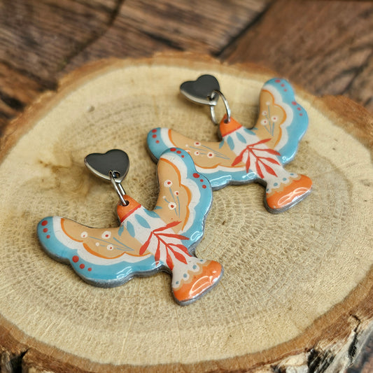 Boucles d'Oreilles "Les oiseaux de Marie" : Art Folklorique Peinte à la Main