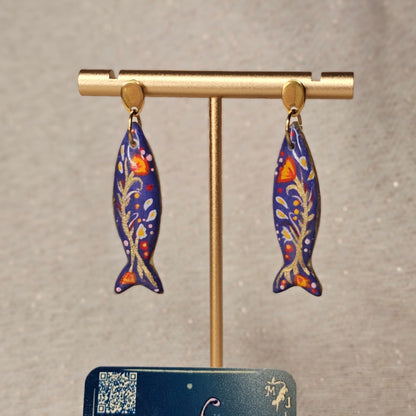 Boucles d'Oreilles "Les Poissons de Frida" : Art Folklorique Peinte à la Main