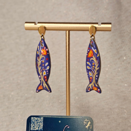 Boucles d'Oreilles "Les Poissons de Frida" : Art Folklorique Peinte à la Main