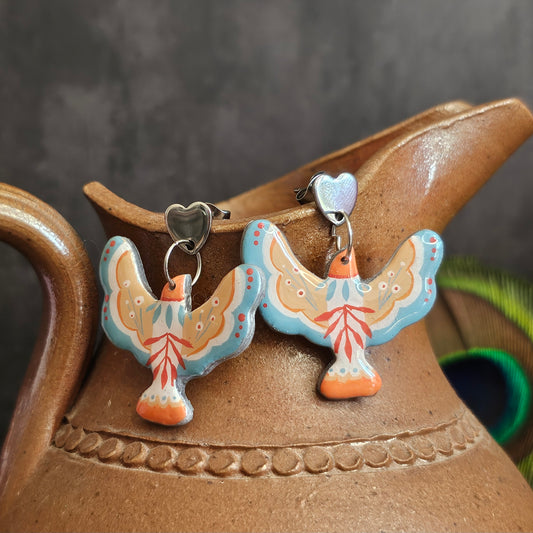 Boucles d'Oreilles "Les oiseaux de Marie" : Art Folklorique Peinte à la Main