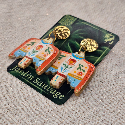 Boucles d'Oreilles "Les Oiseaux d’Alice" : Art Folklorique Peinte à la Main
