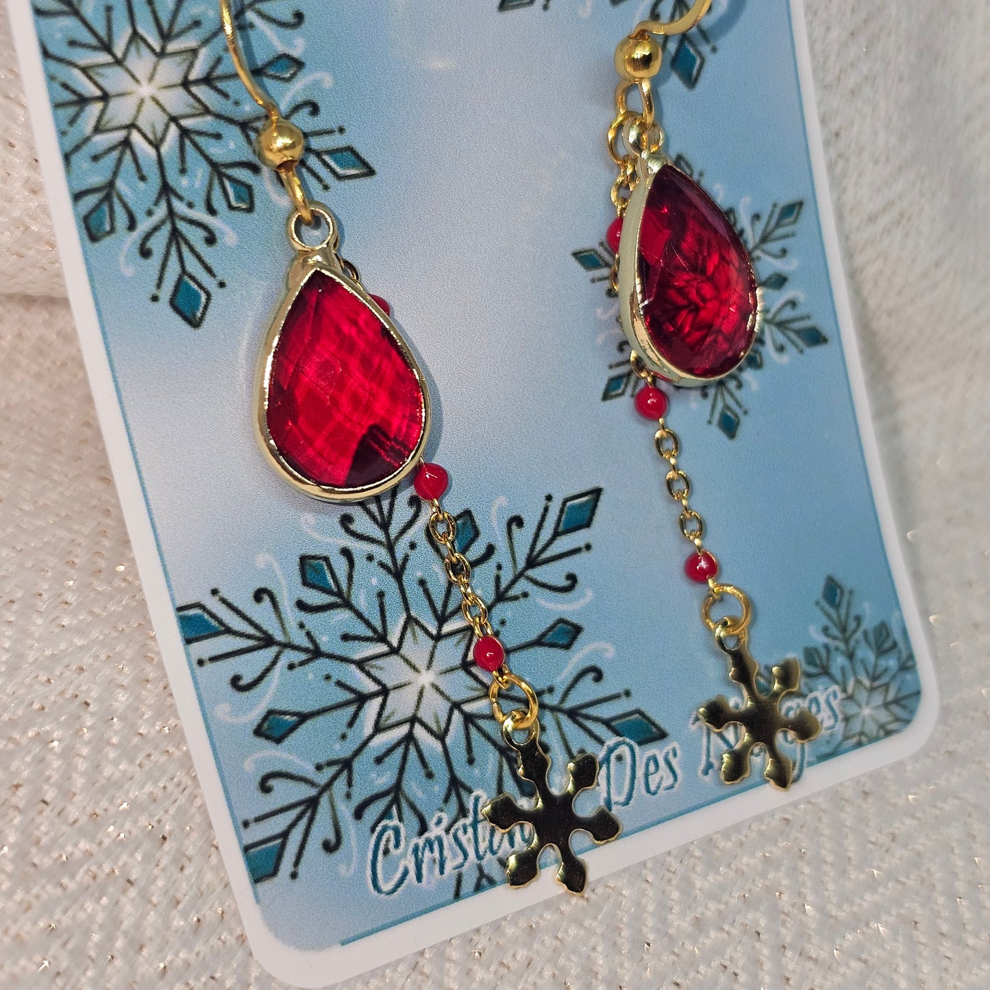 Boucles d'oreilles Flocon et Cristal rouge