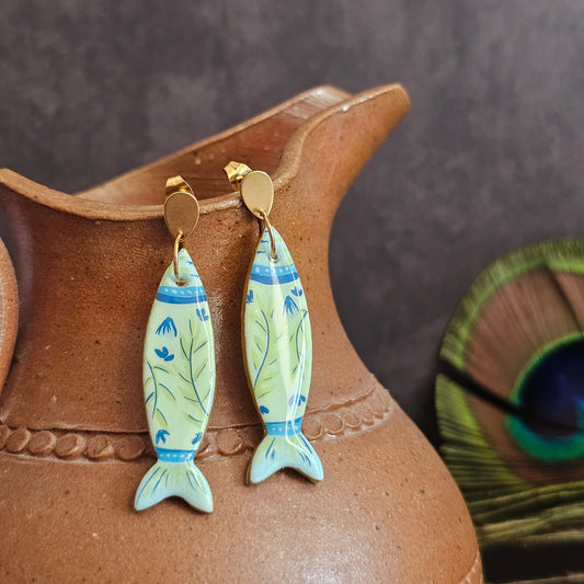 Boucles d'Oreilles "Les poisson de Martine" : Art Folklorique Peinte à la Main
