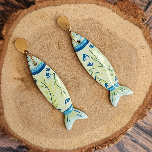 Boucles d'Oreilles "Les poissons de Martine" : Art Folklorique Peinte à la Main