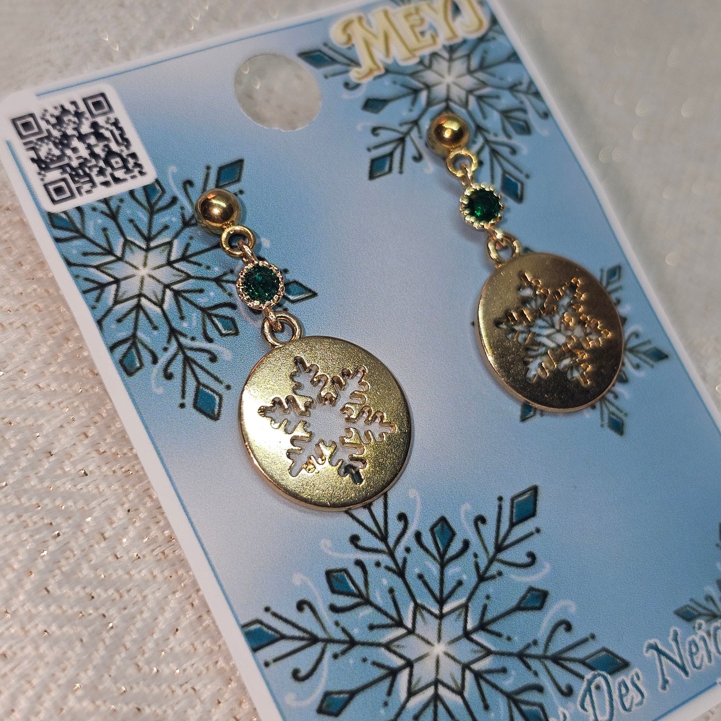 Boucles D'oreilles Flocon De Noël Cristal vert