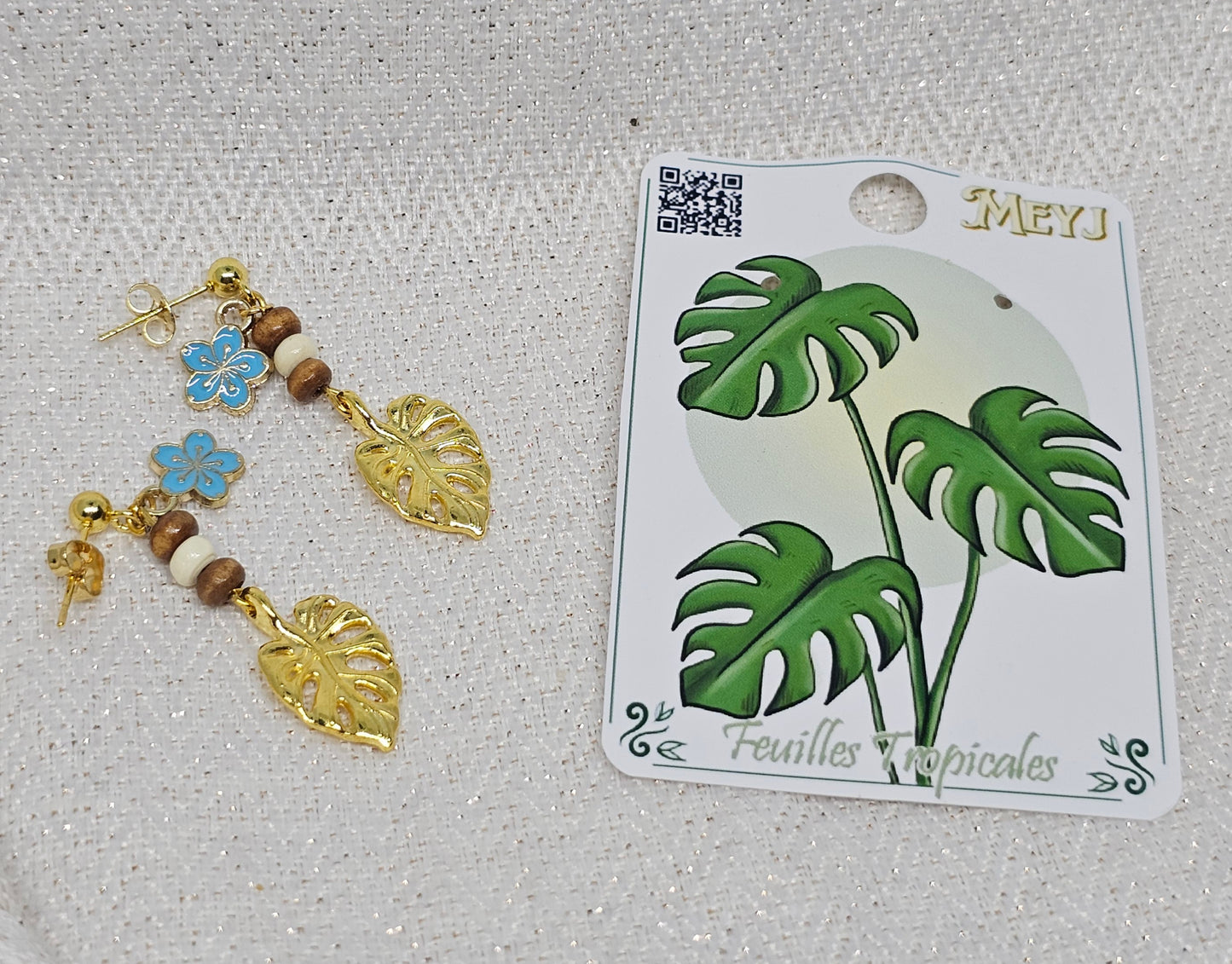 Boucles d'oreilles- Feuilles Tropicales - Les fleurs bleues
