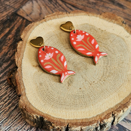 Boucles d'Oreilles "Les poissons de Lola" : Art Folklorique Peinte à la Main