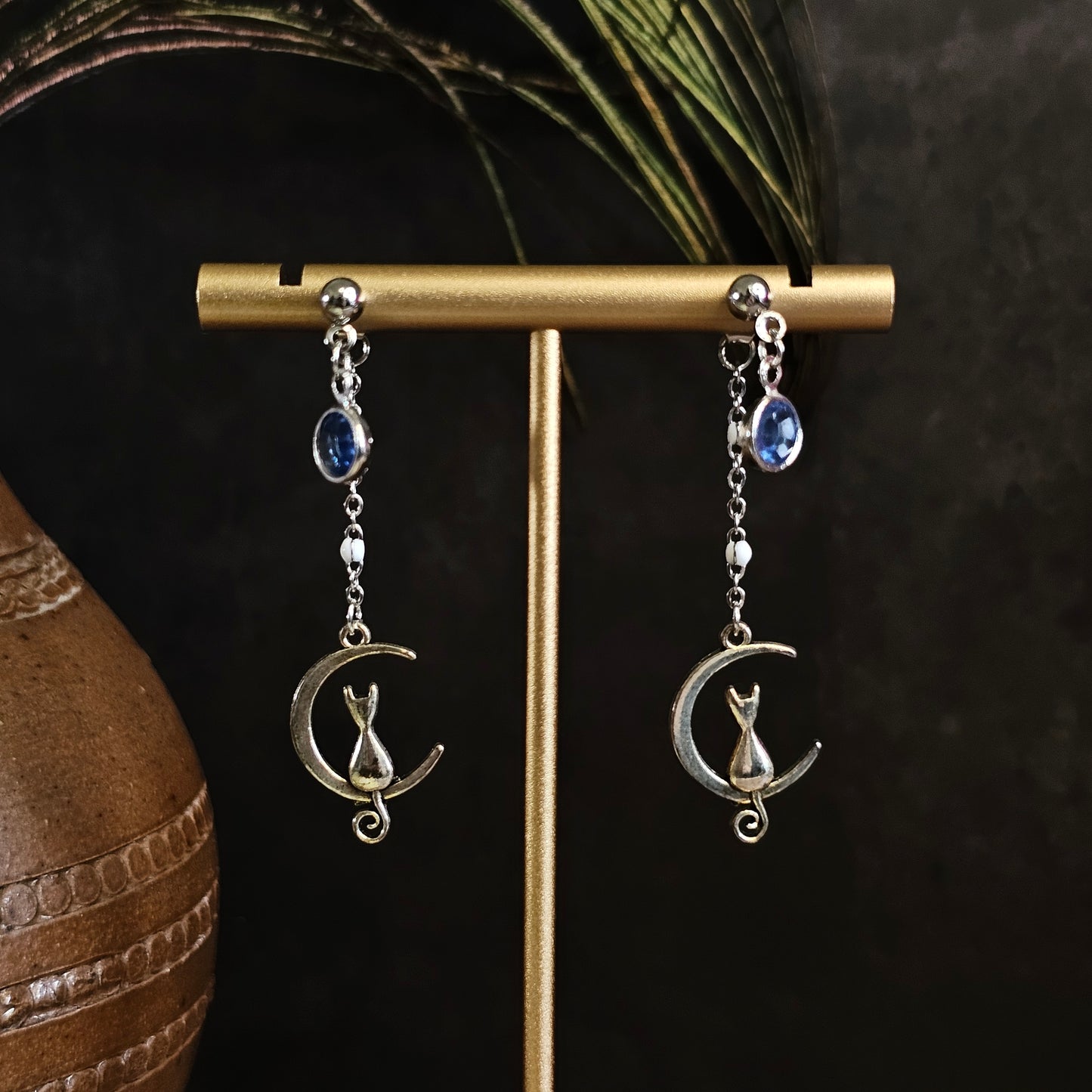 Boucles D’Oreilles - Les chats sur la lune bleue